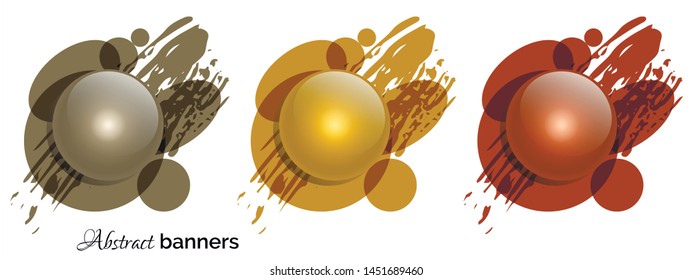 Gold, silver and bronze banners in cosmic style . Design element. Comet. Asteroid. Vector illustration.
