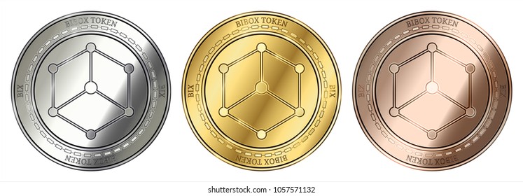 Gold, silver and bronze Bibox Token (BIX) cryptocurrency coin. Bibox Token (BIX) coin set.