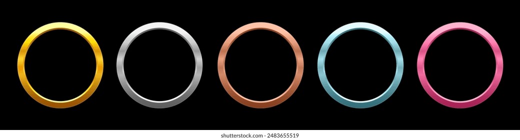 Gold, silver, bronze, blue, pink metal circle frames