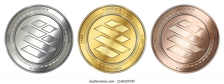 Gold, silver and bronze Cardstack (CARD) cryptocurrency coin. Cardstack (CARD) coin set.