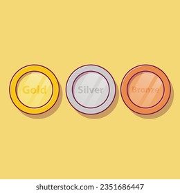 Oro, Plata, Vector de moneda de bronce Ilustración con un esquema para elemento de diseño, imágenes prediseñadas, web, página de aterrizaje, adhesivo, cartel. Estilo de dibujo plano
