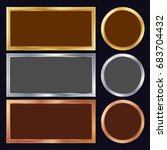 Gold, Silver, Bronze, Copper Metal Frames Vector. Rectangular, Round. Realistic Metallic Plates Illustration