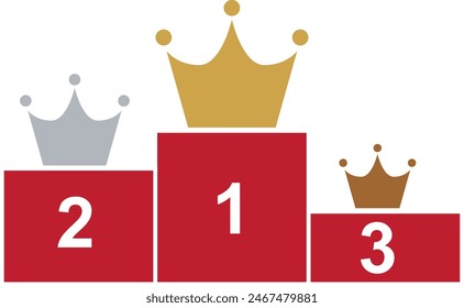 Gold, silver and bronze crown icon #1 to #3 on pedestals