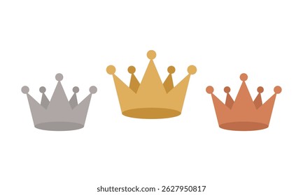 Gold, silver, bronze crown icon rank 1st, 2nd, 3rd