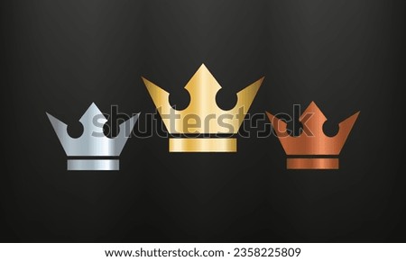Gold, Silver and Bronze Crown Icon Rank No.1 to No.3 on black background. Crown label with three vip level. Vector illustration