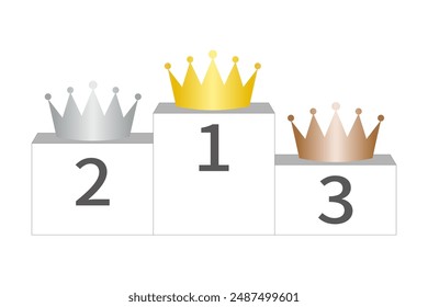 Gold silver bronze crown and podium, vector illustration