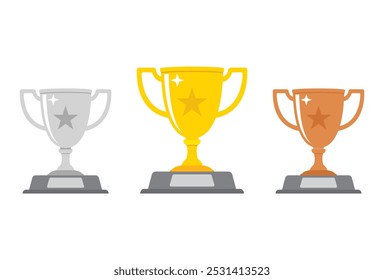 Copas de oro, plata y bronce. Ilustración vectorial aislada sobre fondo blanco.