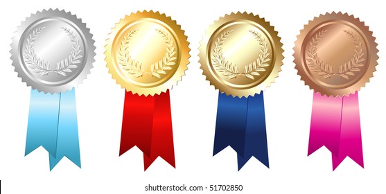 Gold Silver Bronze Emblems, Isolated On White