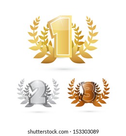 Gold, Silver, Bronze - First, Second And Third Place Vector Icons Set