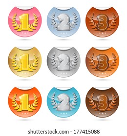 Gold, Silver, Bronze - First, Second and Third Place Vector Labels with Bent Edges Set