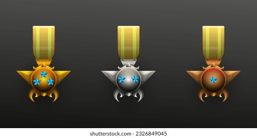 Gold, Silver and Bronze Game Level Achievement Winner Medals for Enhance Your Game UI Design 