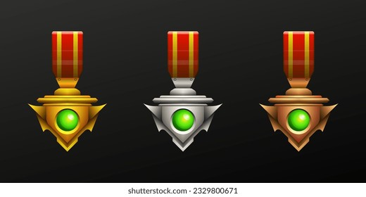 Gold, Silver, and Bronze Game Winner Level Badge Medals for Stunning Game GUI Design