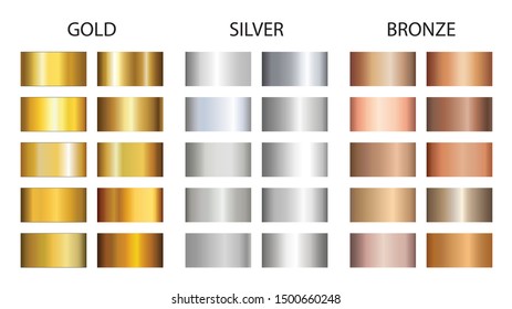 Gold  silver  bronze gradients  Vector icon texture metallic illustration for frame  ribbon  banner  coin   label  