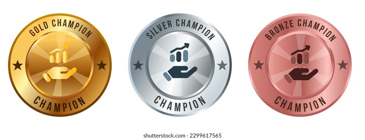 mano de bronce de plata de oro con símbolo de gráfico de ventas de ventas de oro medalla de oro premio del concurso mejor ganador