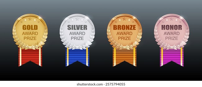 Gold, Silver, Bronze, and Honor Medals with Ribbons - 1st, 2nd, 3rd, and 4th Place Trophy and Medal Collection for Winners, Quality Certificates, and Prize Rewards