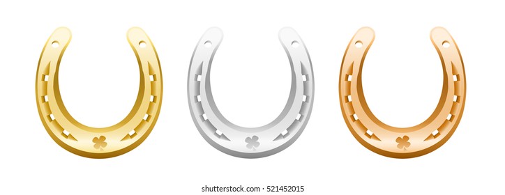 Gold, silver and bronze horseshoe with cloverleaf icon.