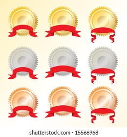 Gold, silver, bronze label. Vector.