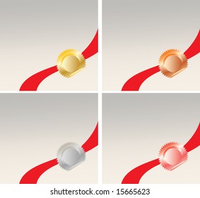 Gold, silver, bronze label. Vector.