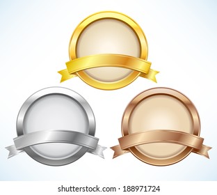 Gold, Silver And Bronze Labels With Ribbon