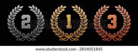 Gold Silver Bronze Laurel Wreath 1st 2nd 3rd Place Award Vector