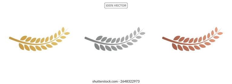 Coroas de ouro, prata, louro de bronze. Vencedor medalha set vetor ilustração. Modelo de símbolo de vitória