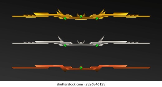 Gold, Silver, Bronze Level Bars with Green Gemstones for Game UI Design