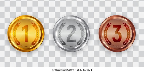 Gold, silver and bronze medal. Badge of the icon First, second and third place. Vector Illustration EPS10