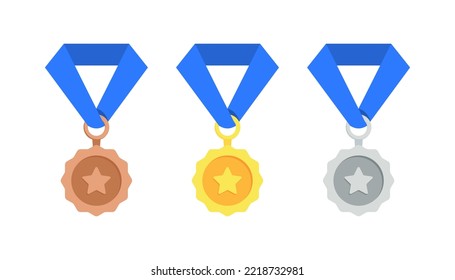 Gold, silver and bronze medal badge. A set of medals. 