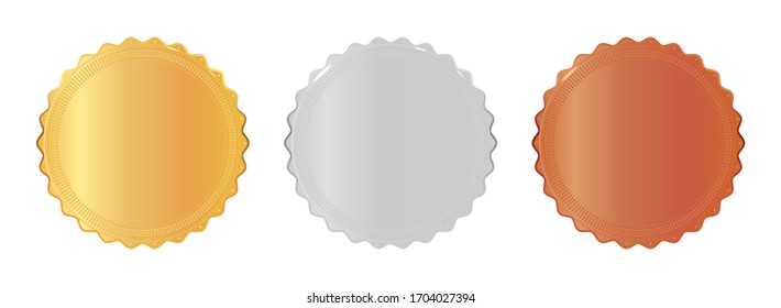 Gold, silver and bronze medal or certificate. Stock vector illustration on a white isolated background.
