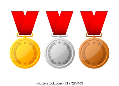 Gold, Silver and Bronze medal, Champion and winner awards - 1st, 2nd and 3rd place awards set.