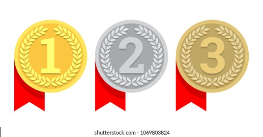 Gold, silver and bronze medal icon. awards for first, second and third place. Vector illustration