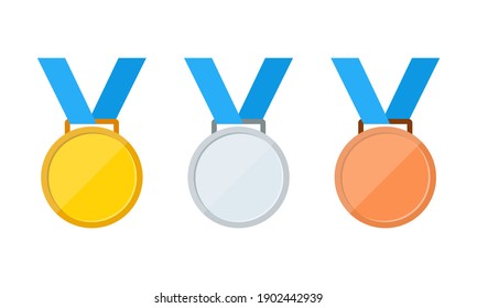 Gold, silver and bronze medal icon set. First, second and third place or award medals icon. Vector on isolated background. EPS 10