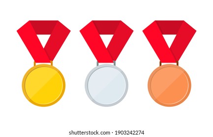 Gold, silver and bronze medal icon set. First, second and third place or award medals icon. Vector on isolated background. EPS 10