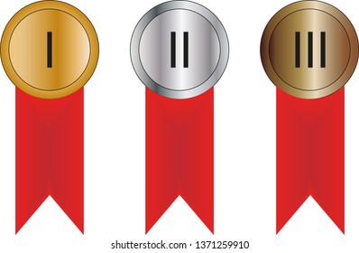 
gold, silver and bronze medal on a red ribbon