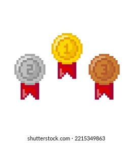 gold, silver and bronze medal pixel illustration