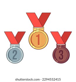 Gold, Silver and Bronze Medal with ribbon. Set of medallion.