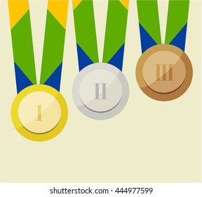 gold, silver and bronze medal set with copy space at bottom side, this design for award in Brazil summer sport tournament