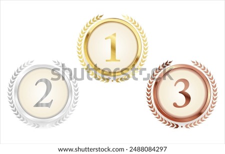 Gold silver and bronze medal set vector illustration 