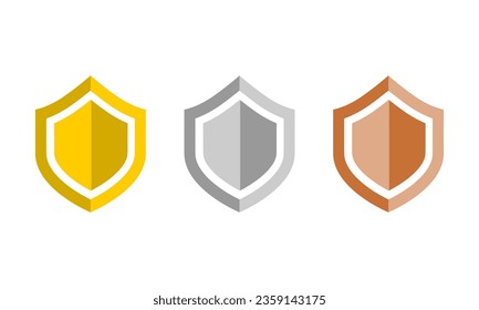 Gold silver bronze medal shield medal icon flat vector design