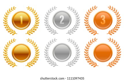 Gold, silver , bronze medal. With a wreath. A set of numbers . Set of patterns without numbers