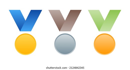 Gold, silver and bronze medals, award medals for sport champions and game winners with a ribbons.