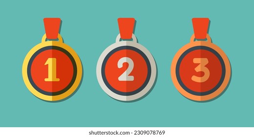 Gold, silver and bronze medals. Medals for awarding. Vector clipart.