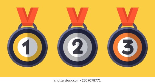 Gold, silver and bronze medals. Medals for awarding. Vector clipart.