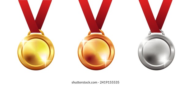 Gold, silver and bronze medals. Medals for awarding. Vector clipart.