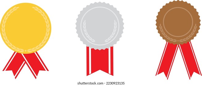 Gold, silver and bronze medals with blue ribbon flat vector icons for sports apps and websites