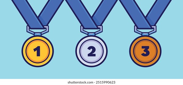 Medallas de Oro, Plata y Bronce con Cintas Azules - Iconos del Premio del 1er, 2do, 3er Lugar