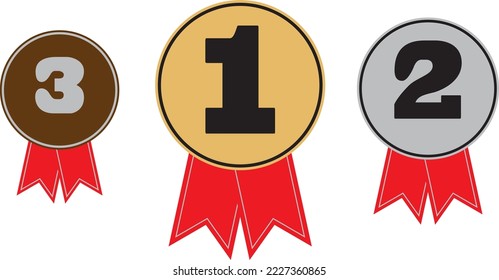 Gold silver bronze medals. Champion winner award metal medal. Honor badges realistic isolated vector set. Medal bronze, silve and gold for championship prize illustration