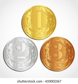 gold silver and bronze medals / first second third / vector illustration eps10