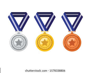 gold silver bronze medals in flat style icon set vector