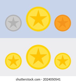 Gold, silver and bronze medals, flat vector icons, for icon, symbol, sports apps and websites, isolated on white background